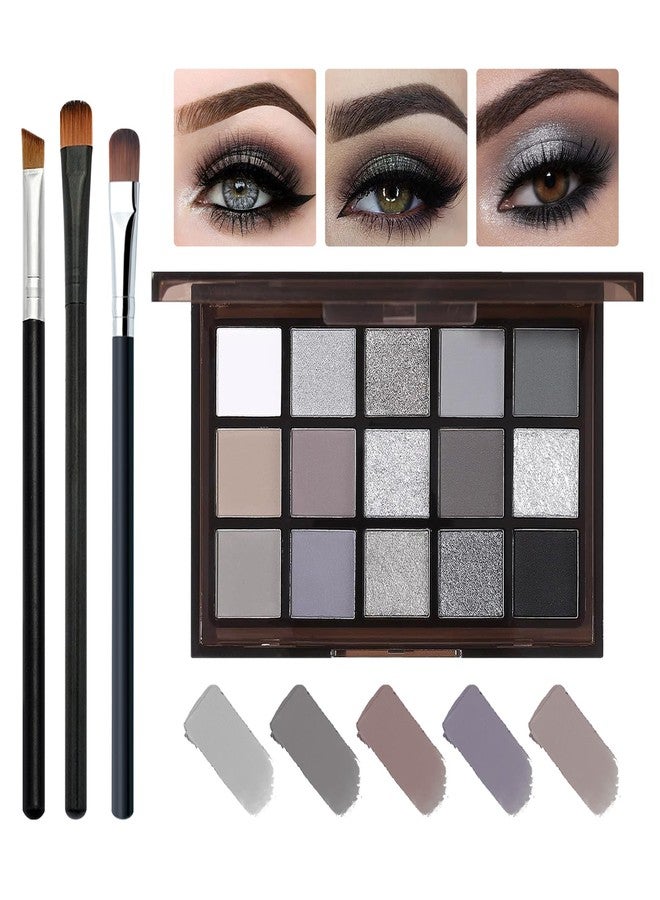 PPPanYiDi Black Smokey Grey Eyeshadow Palette, 15 Colors Shimmer Matte Eye Shadow Makeup Palette, Colorful Long Lasting High Pigmented Dark Grey Glitter Eyeshadow Palette for Daily,Goth Makeup and Halloween - Image 1